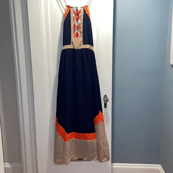 Greylin Dresses | Greylin Dress from Anthropologie, Like New, Xs. Maxi, Adjustable Tie-Back Strap. | Color: Blue/Orange | Size: Xs | Kellyriedel's